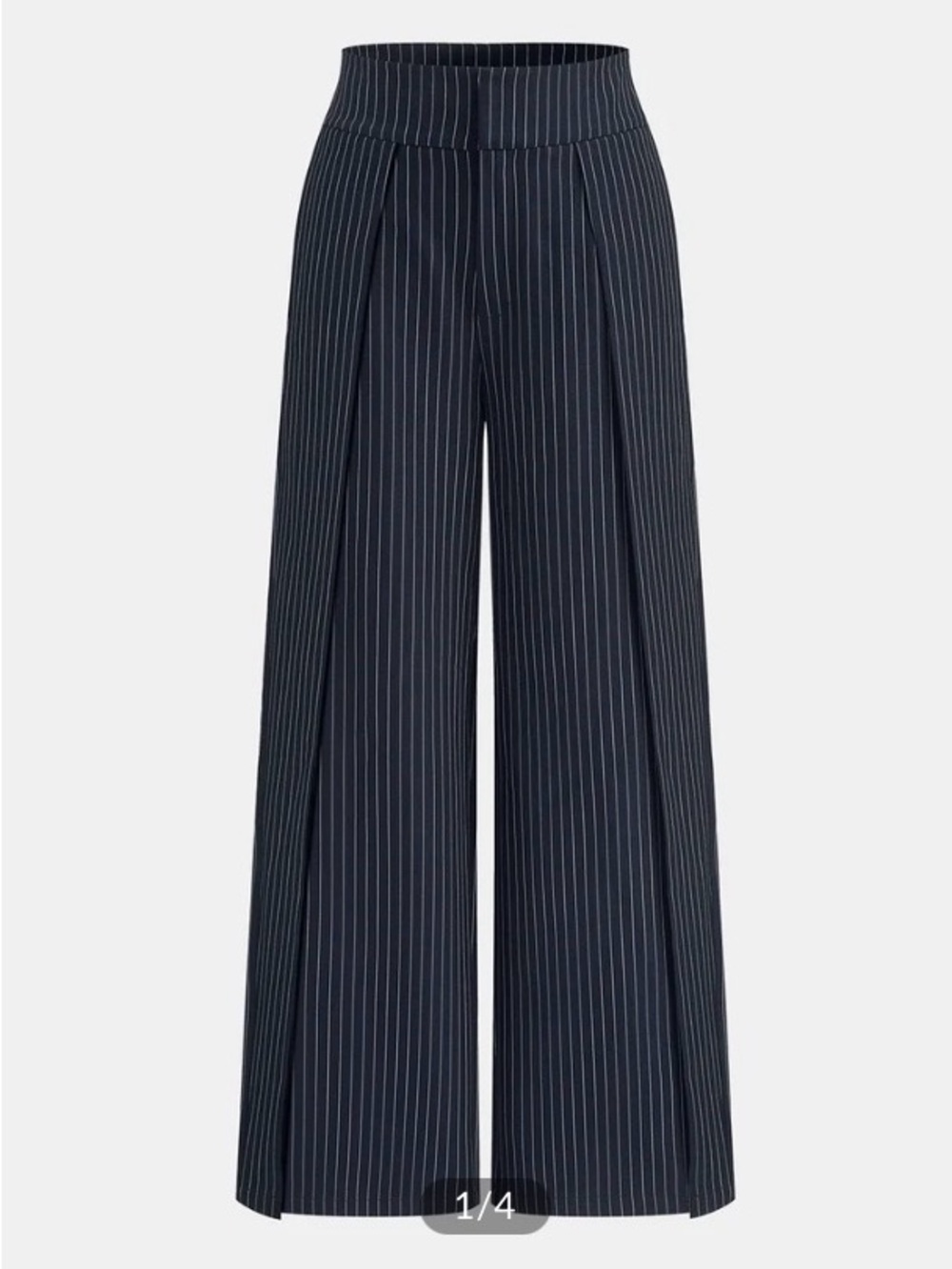 COMMENSE Mid Waist Pinstripe Wide Leg Pants Navy White Large Pockets Stretch NWT